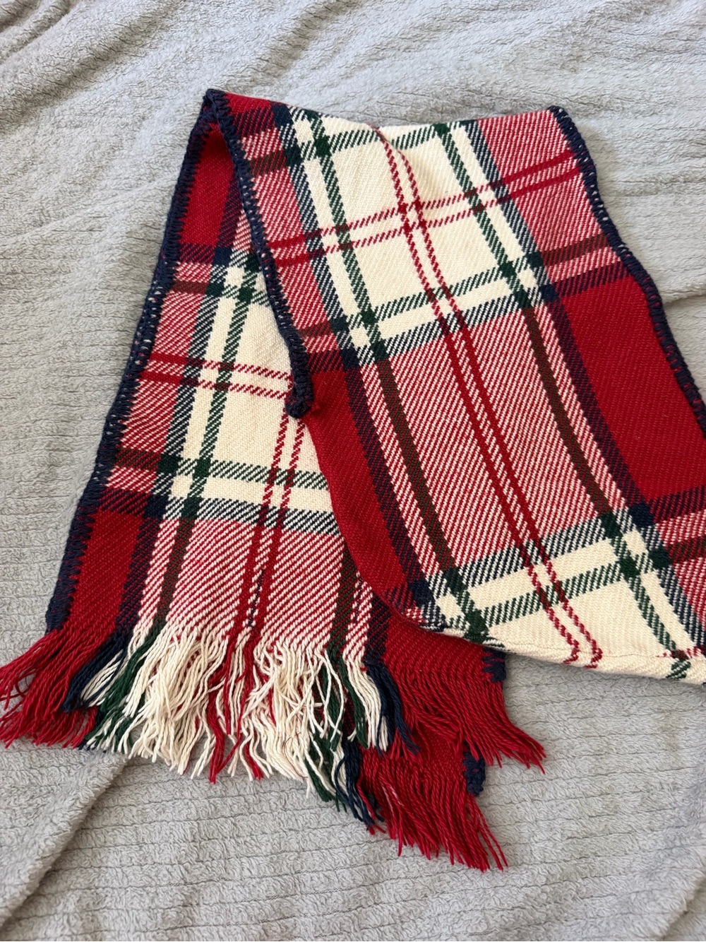 Amiana Red Cream Plaid Fringe Throw Blanket